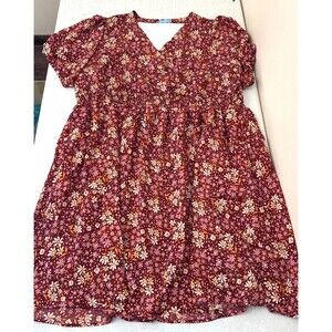 Draper James Midi Dress Red White Flowers Smocked Waist Short Sleeve 3X